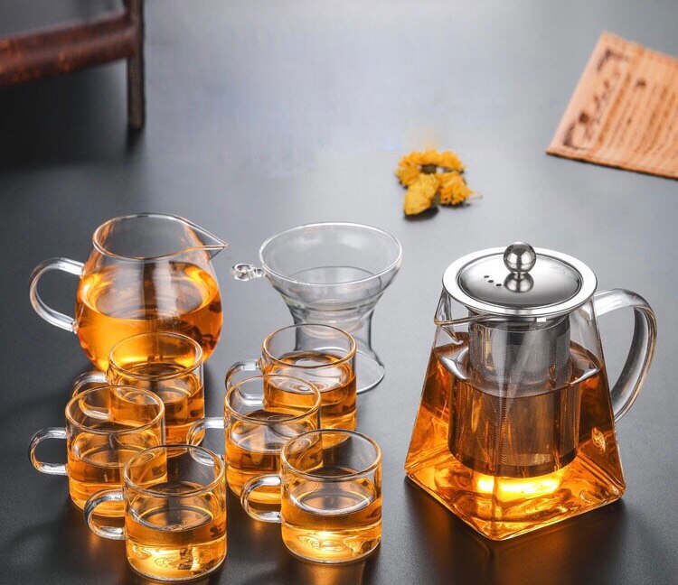 Glass Teapot + 4 Glass Cups set
