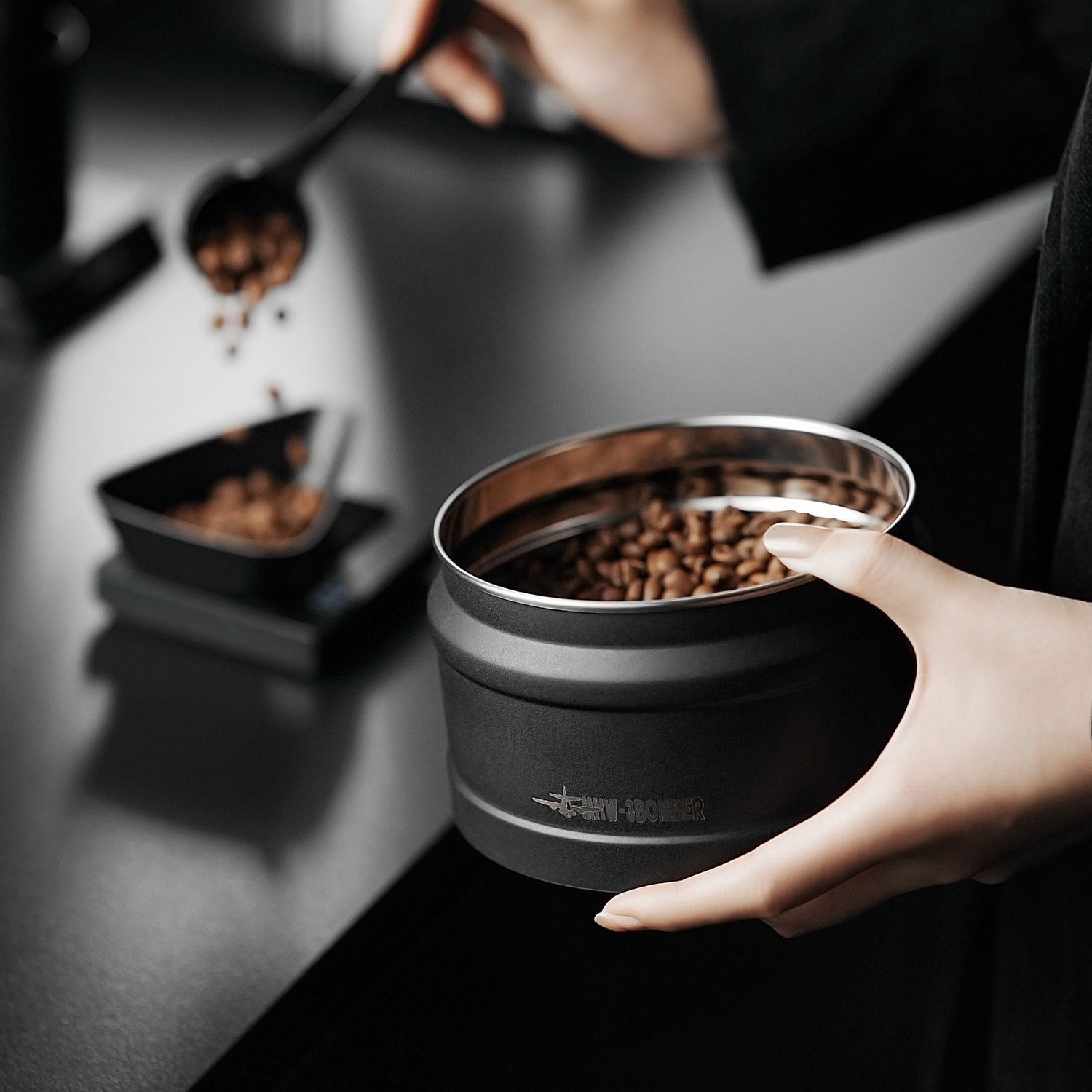 MHW Coffee Manual Vacuum Storage Canister - Black