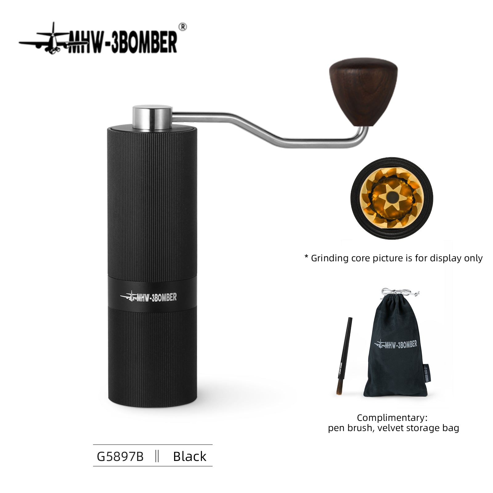 MHW Racing M1 Manual Coffee Grinder Titanium burrs - Black