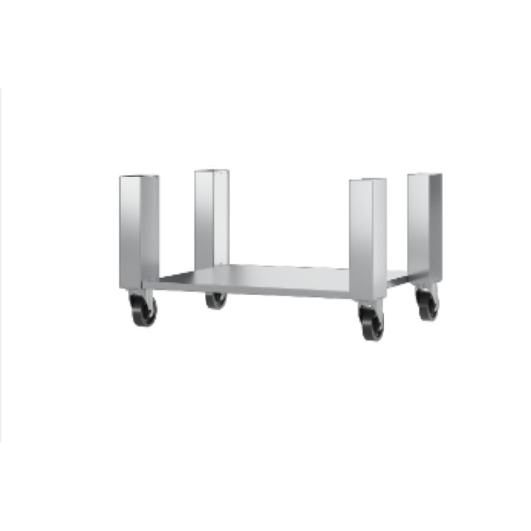 Metal cart with wheels on a white background