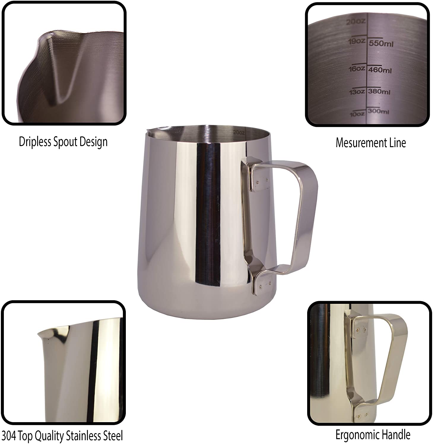 Milk Frothing Pitcher 600ml - Stainless Steel